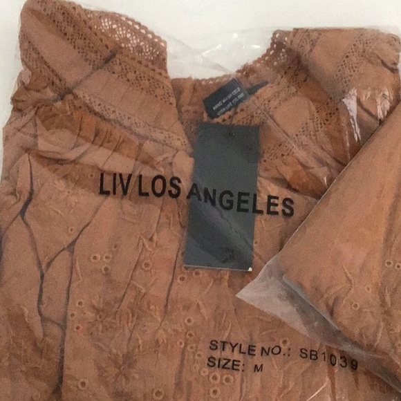LIV LOS ANGELES cotton Boho Embroidered Long Sleeve Top in mustard NWT Sz Med - Picture 9 of 12
